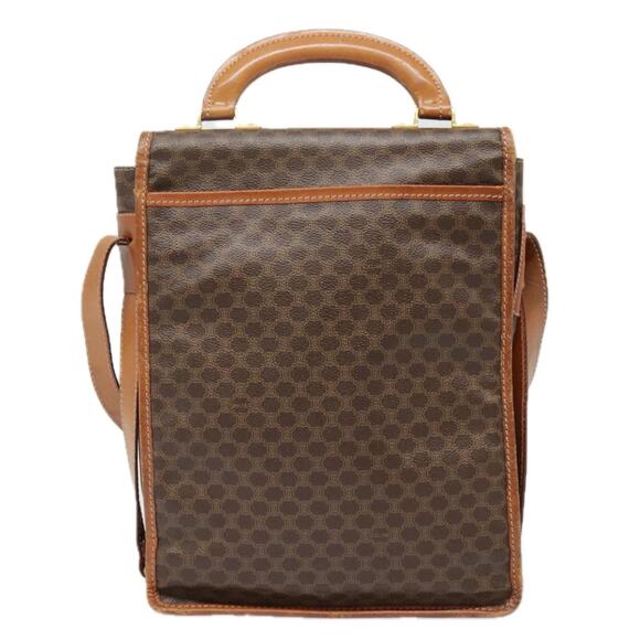 CELINE Macadam Canvas Shoulder Bag Pvc Leather Brown Gold - Picture 2 of 13